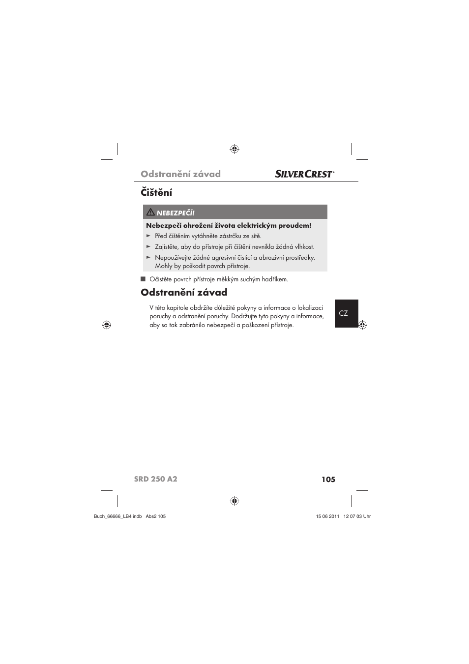 Čištění, Odstranění závad | Silvercrest SRD 250 A2 User Manual | Page 107 / 133