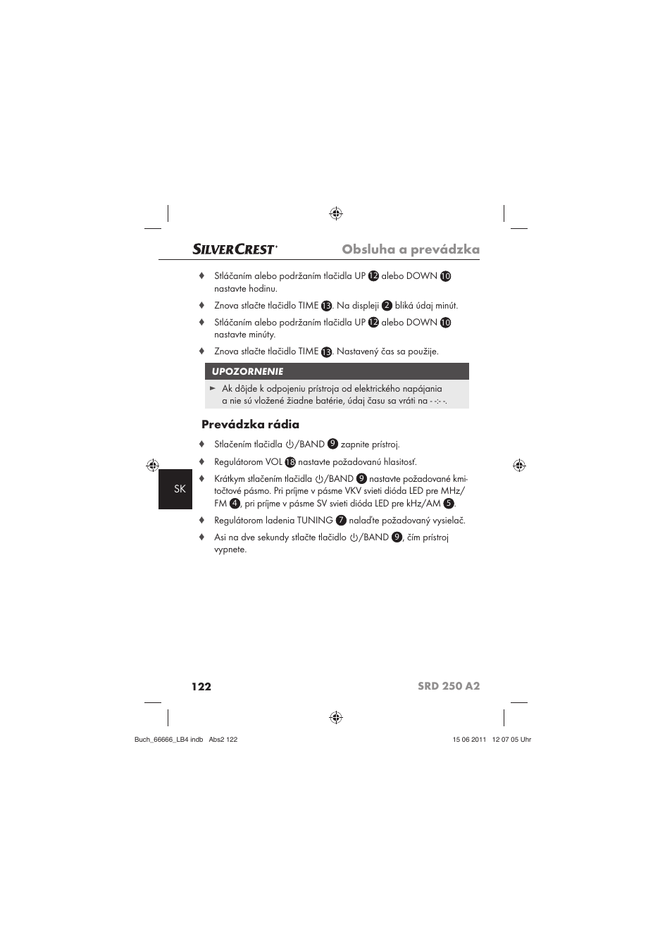 Obsluha a prevádzka, Prevádzka rádia | Silvercrest SRD 250 A2 User Manual | Page 124 / 133