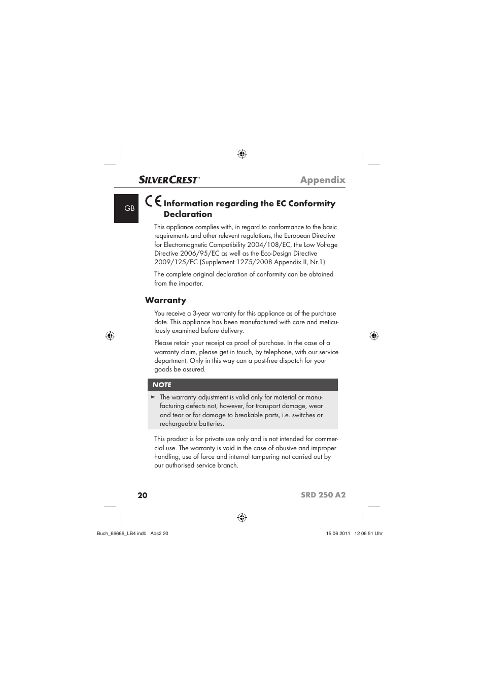 Appendix, Warranty | Silvercrest SRD 250 A2 User Manual | Page 22 / 133
