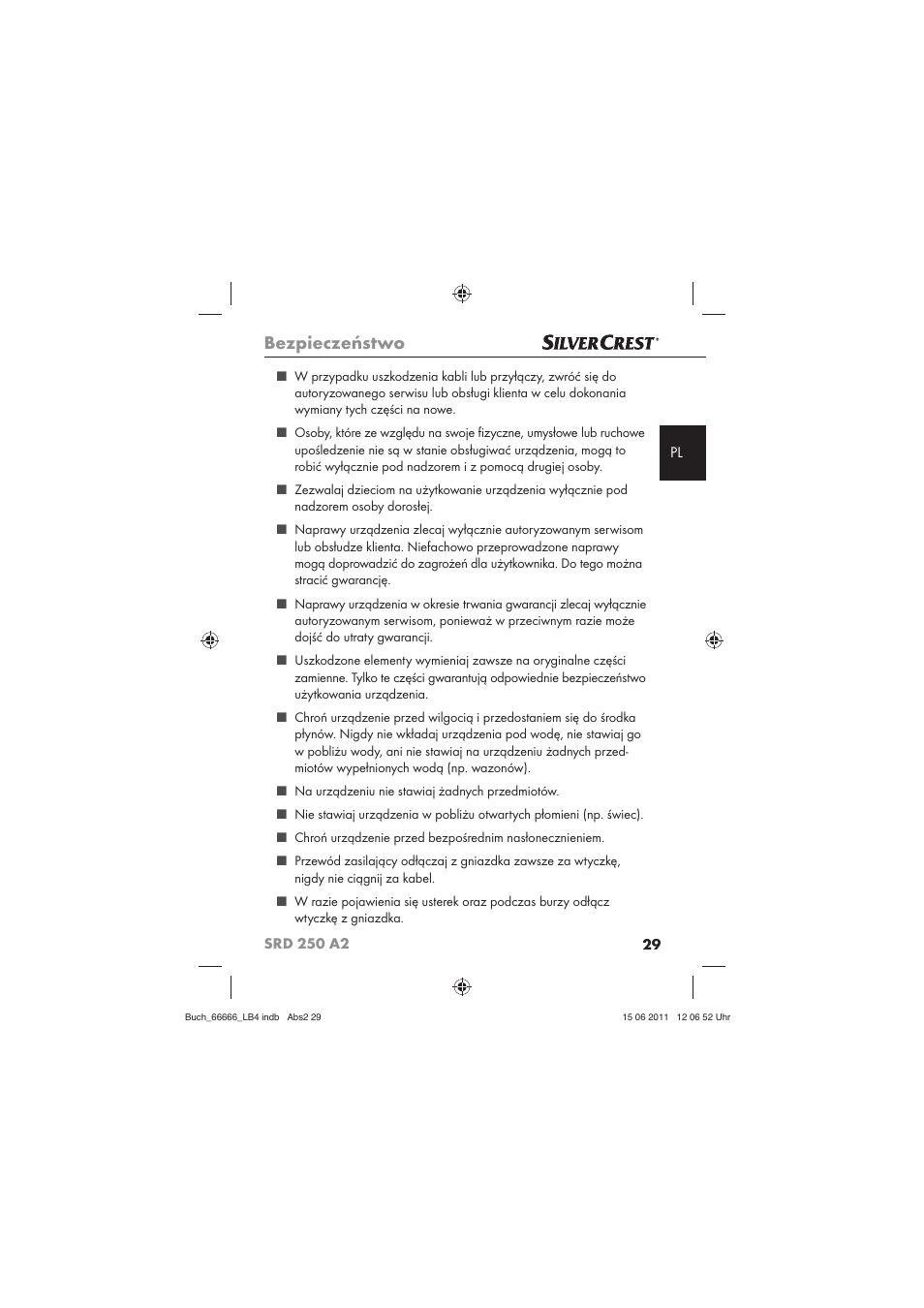 Bezpieczeństwo | Silvercrest SRD 250 A2 User Manual | Page 31 / 133