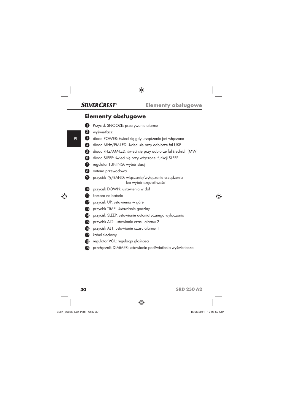 Elementy obsługowe | Silvercrest SRD 250 A2 User Manual | Page 32 / 133