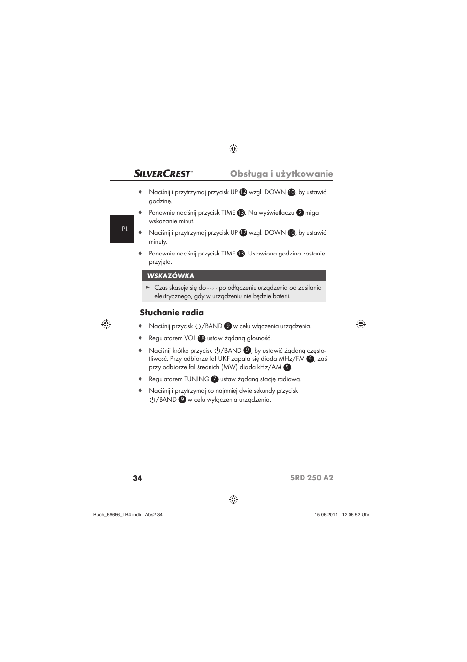 Obsługa i użytkowanie, Słuchanie radia | Silvercrest SRD 250 A2 User Manual | Page 36 / 133