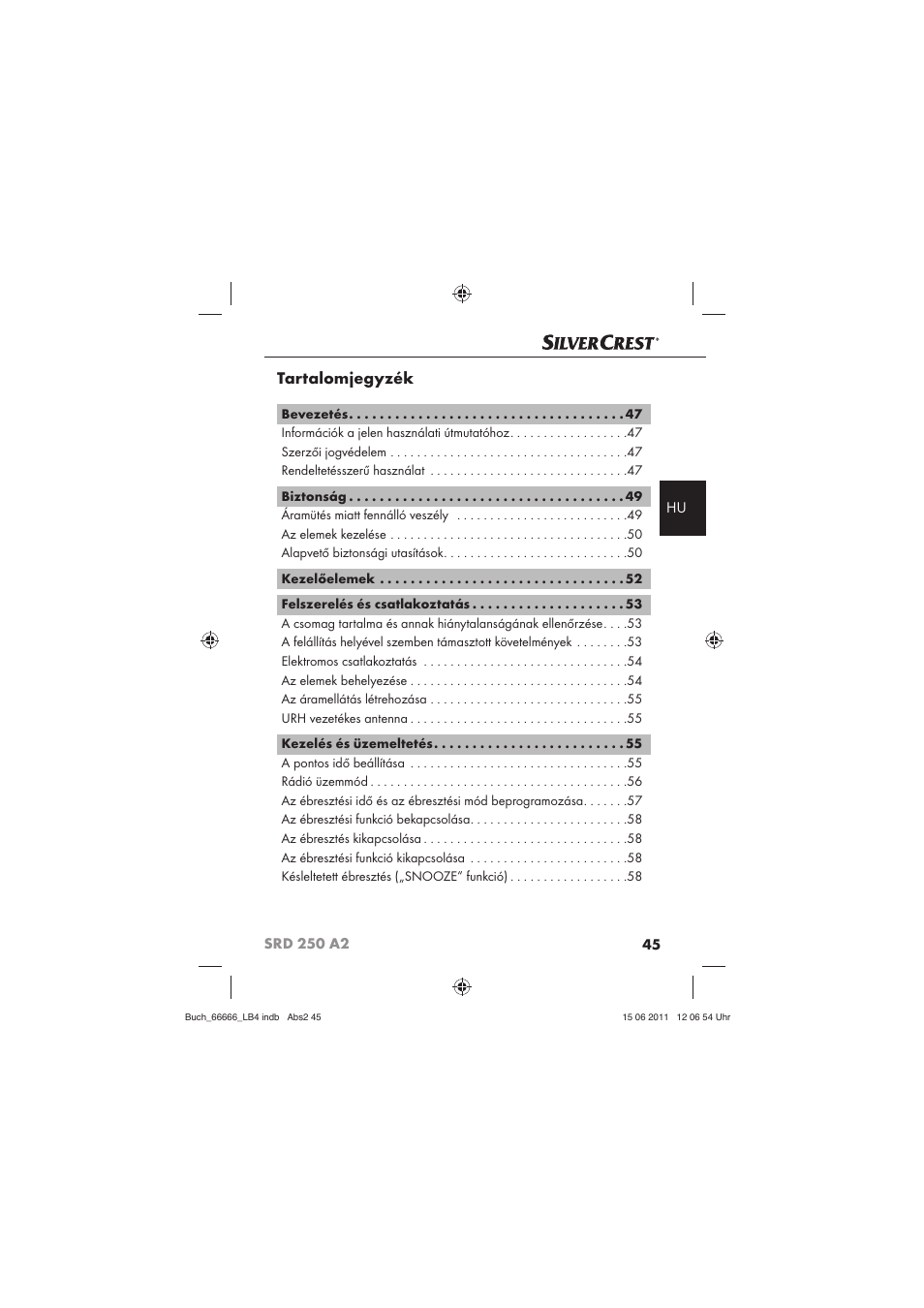 Tartalomjegyzék | Silvercrest SRD 250 A2 User Manual | Page 47 / 133