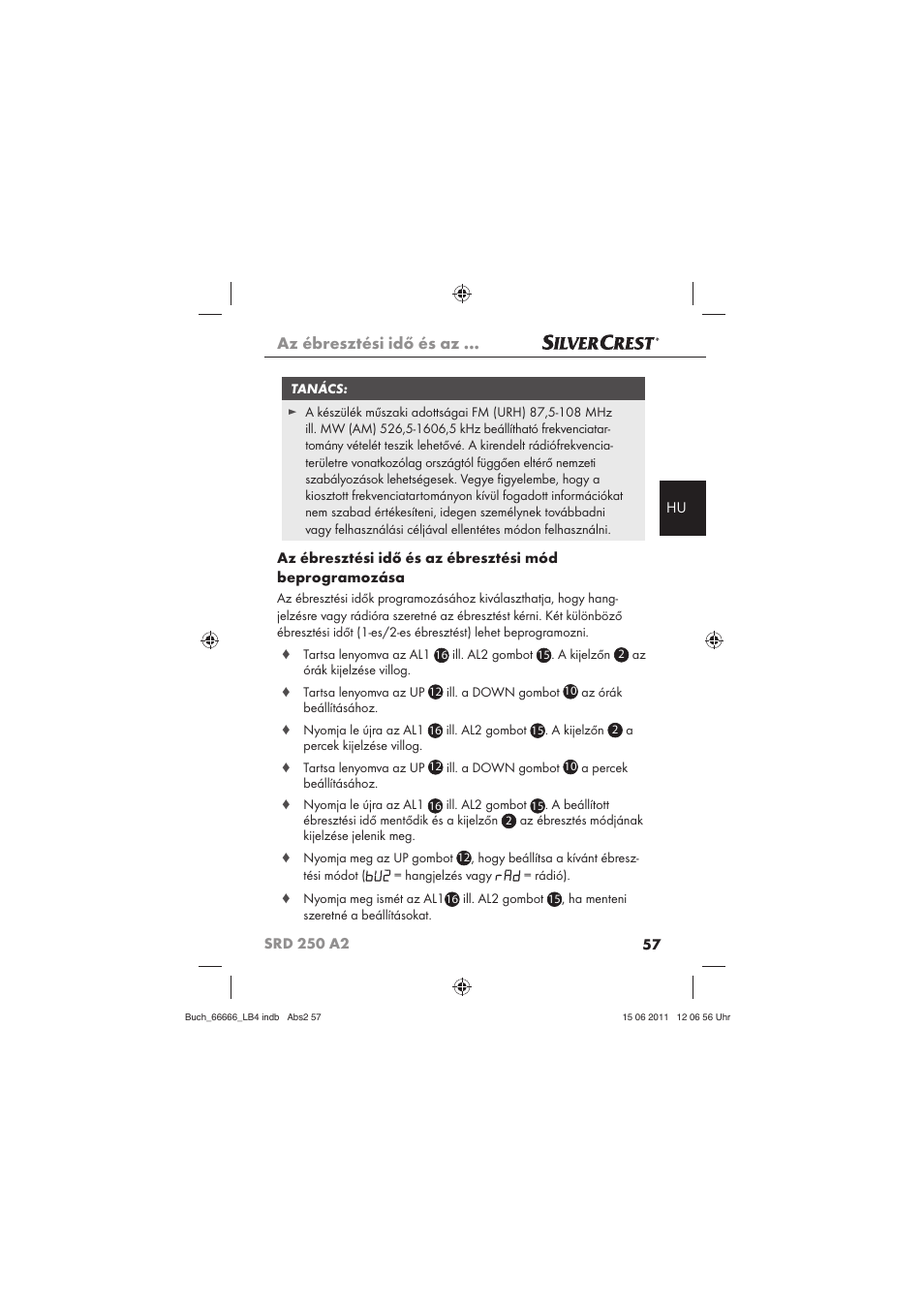 Az ébresztési idő és az | Silvercrest SRD 250 A2 User Manual | Page 59 / 133