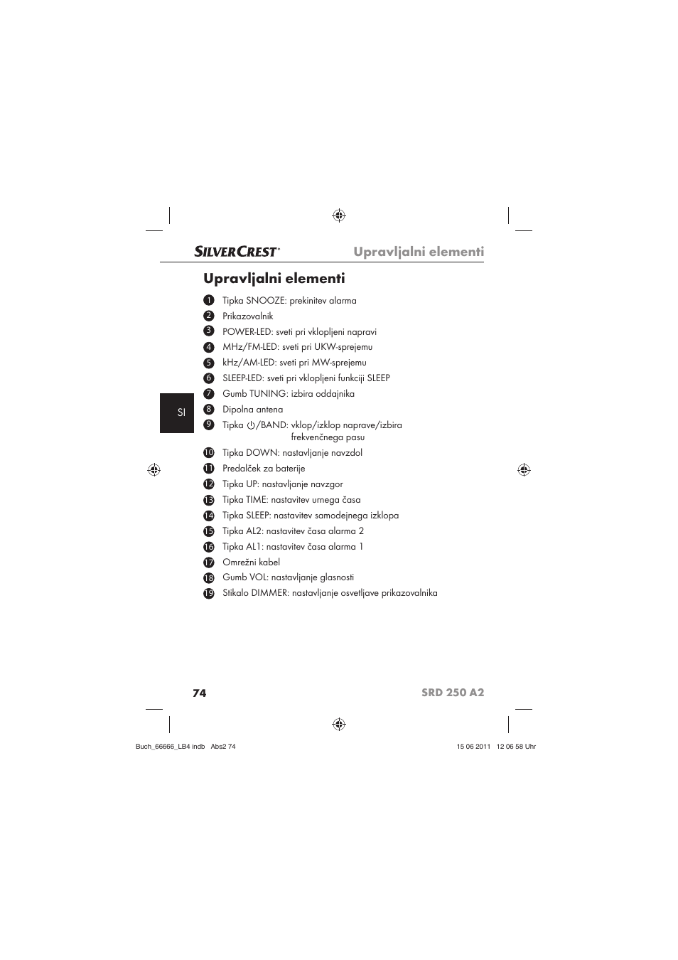 Upravljalni elementi | Silvercrest SRD 250 A2 User Manual | Page 76 / 133