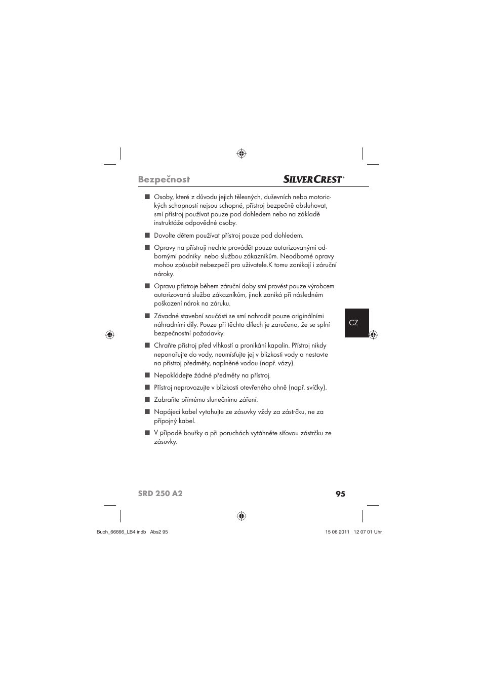 Bezpečnost | Silvercrest SRD 250 A2 User Manual | Page 97 / 133