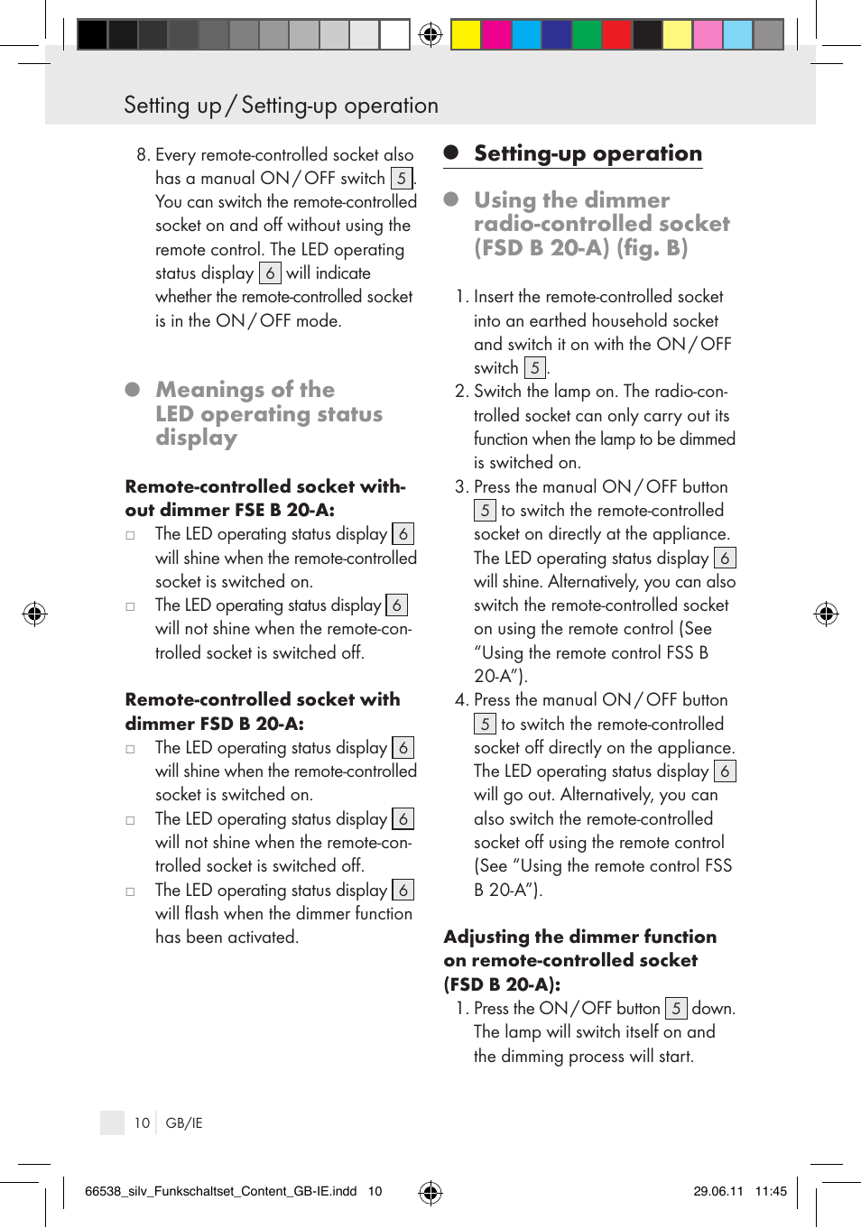 Setting up / setting-up operation, Meanings of the led operating status display, Setting-up operation | Silvercrest Electrical Sockets User Manual | Page 6 / 12