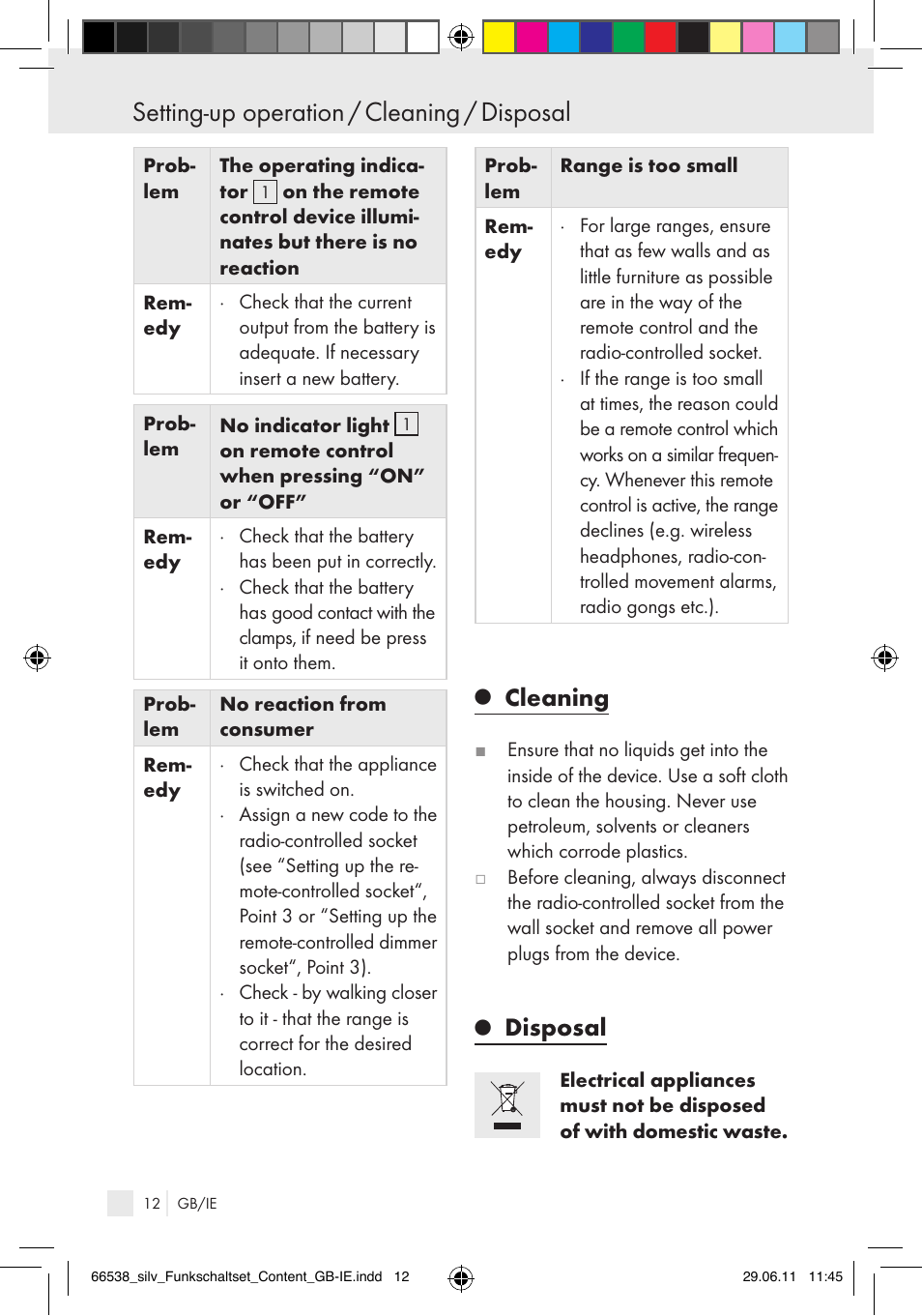 Setting-up operation / cleaning / disposal, Cleaning, Disposal | Silvercrest Electrical Sockets User Manual | Page 8 / 12