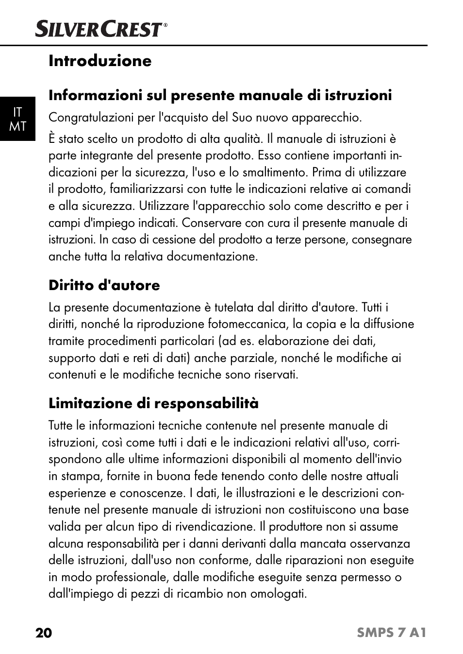 Introduzione | Silvercrest SMPS 7 A1 User Manual | Page 23 / 94