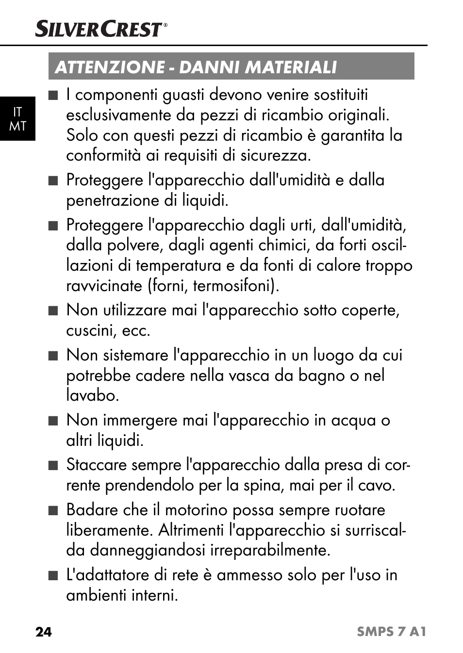 Attenzione - danni materiali | Silvercrest SMPS 7 A1 User Manual | Page 27 / 94