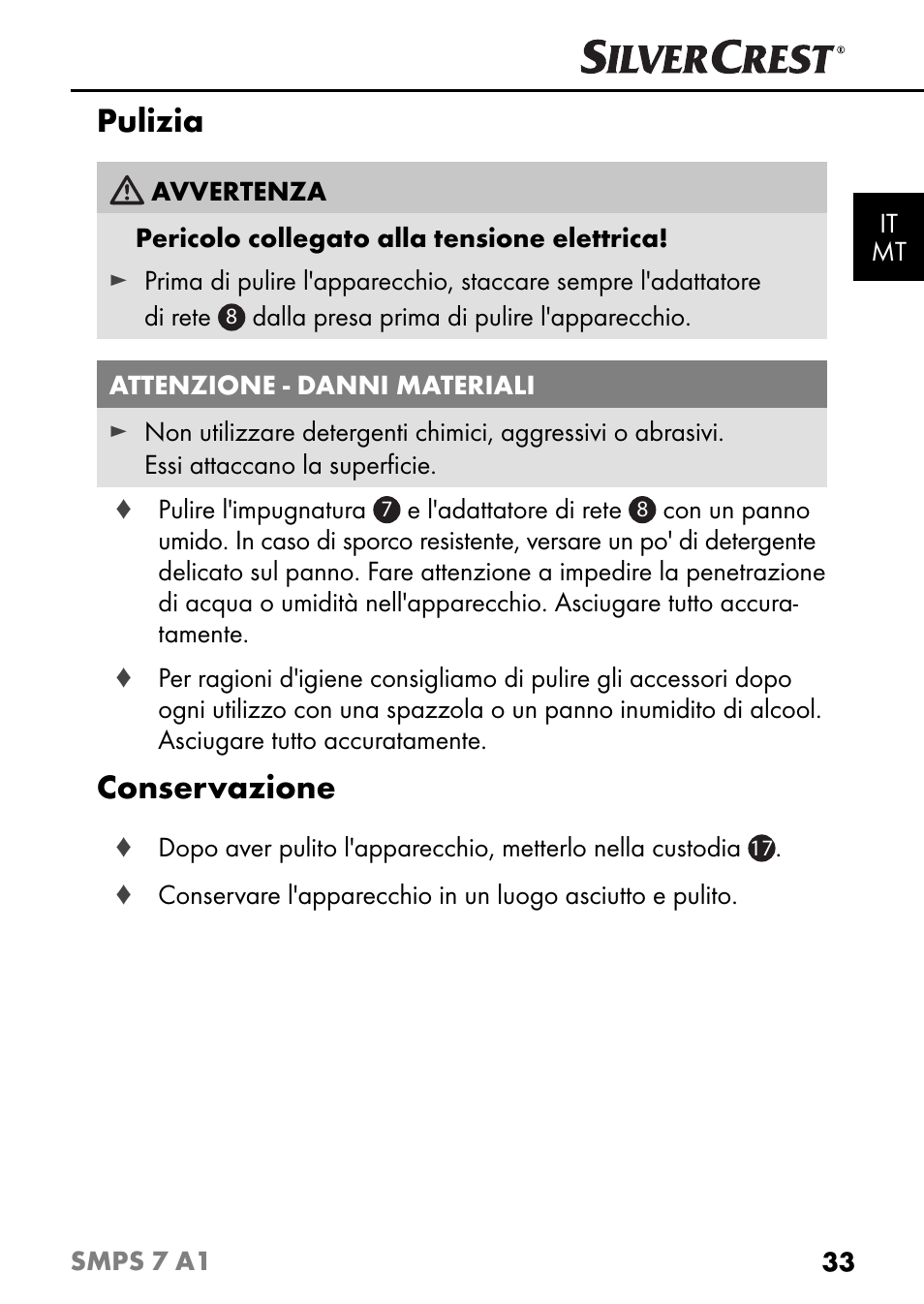 Pulizia, Conservazione | Silvercrest SMPS 7 A1 User Manual | Page 36 / 94