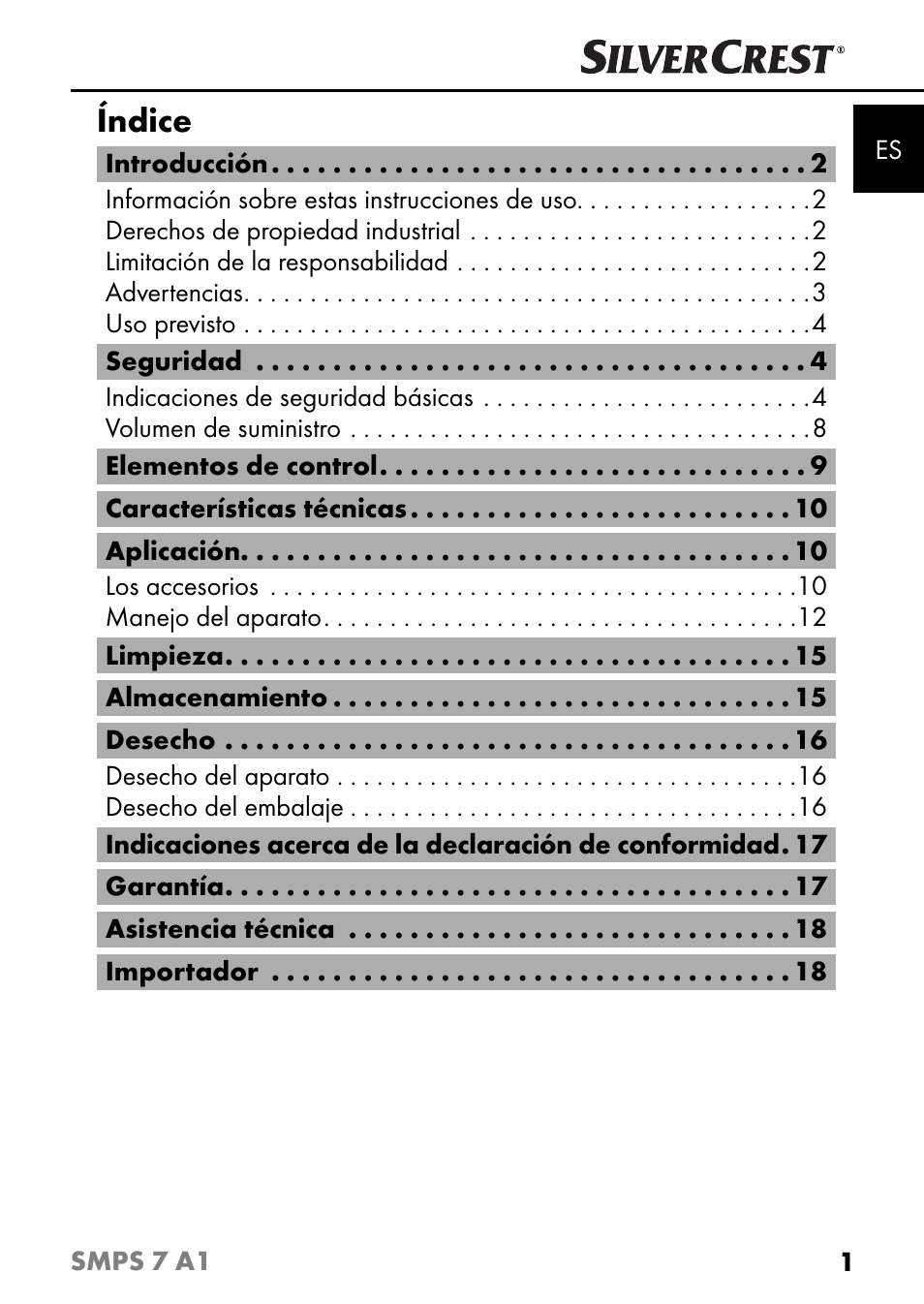 Índice | Silvercrest SMPS 7 A1 User Manual | Page 4 / 94