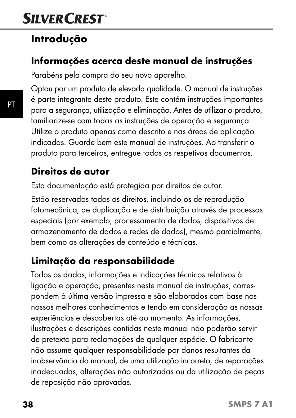 Introdução | Silvercrest SMPS 7 A1 User Manual | Page 41 / 94