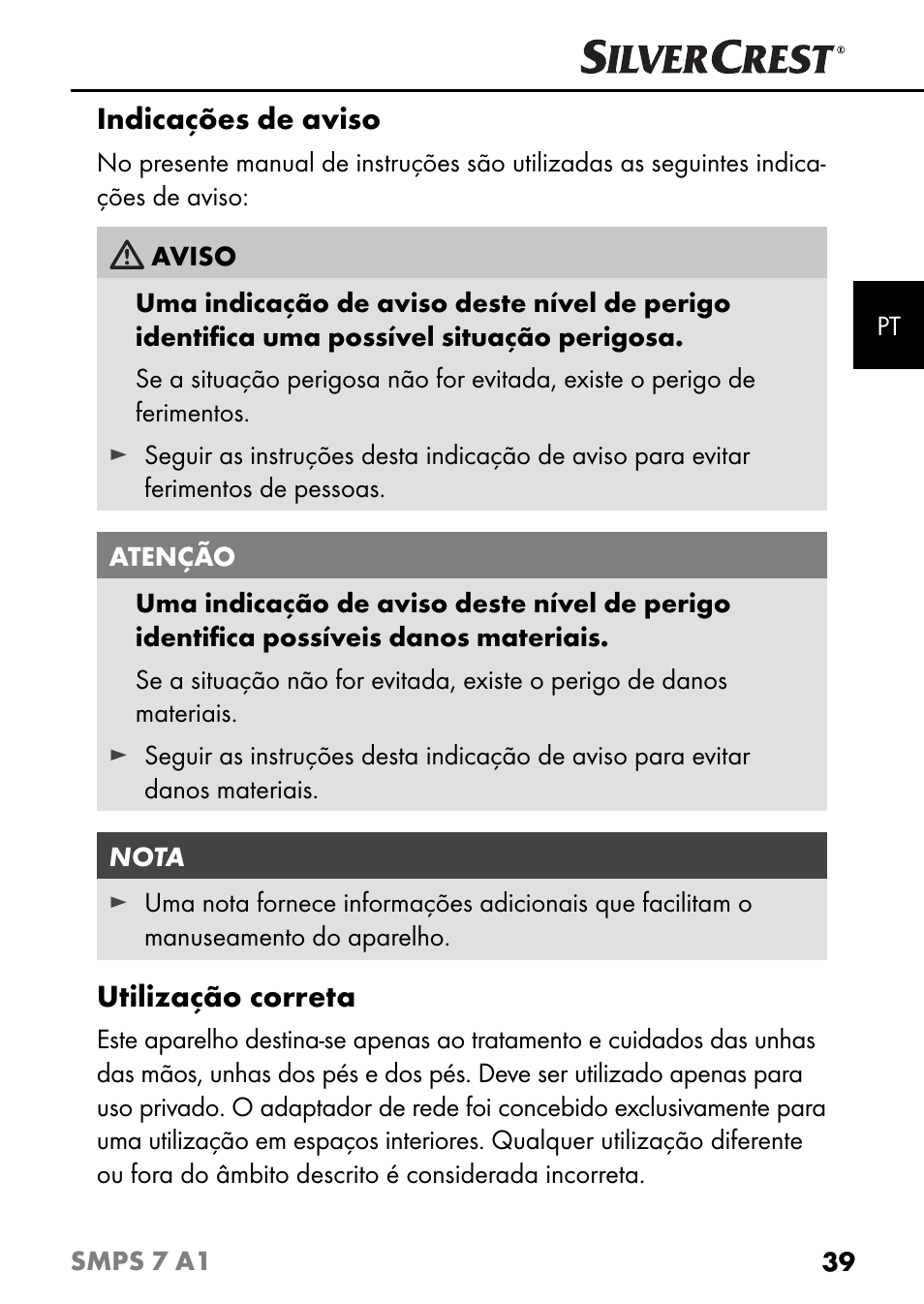 Indicações de aviso, Utilização correta | Silvercrest SMPS 7 A1 User Manual | Page 42 / 94
