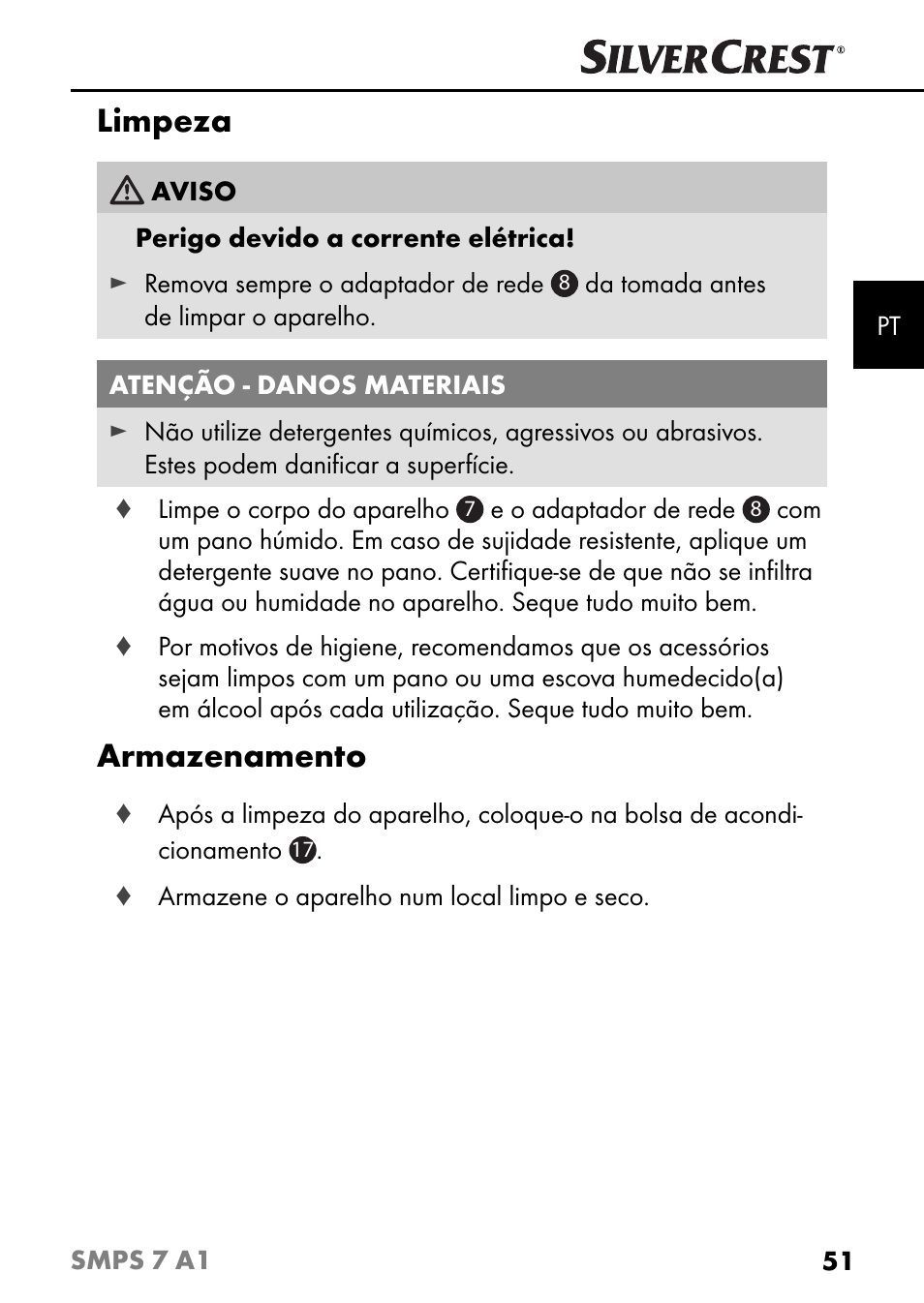 Limpeza, Armazenamento | Silvercrest SMPS 7 A1 User Manual | Page 54 / 94