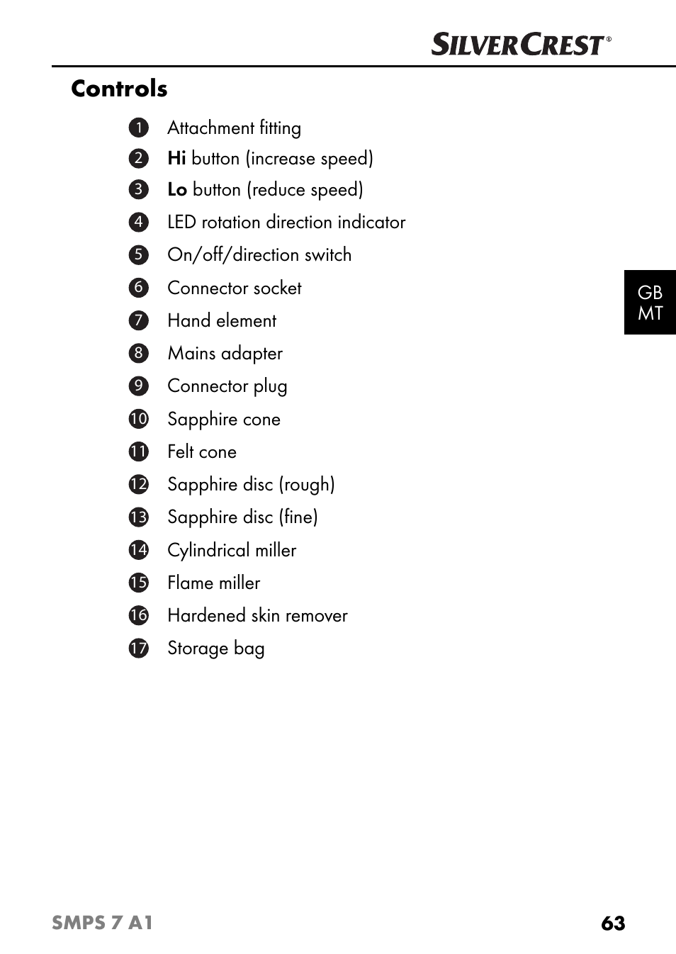 Controls | Silvercrest SMPS 7 A1 User Manual | Page 66 / 94