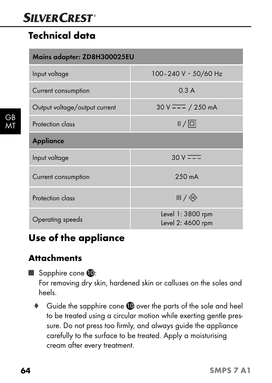 Technical data, Use of the appliance, Attachments | Silvercrest SMPS 7 A1 User Manual | Page 67 / 94