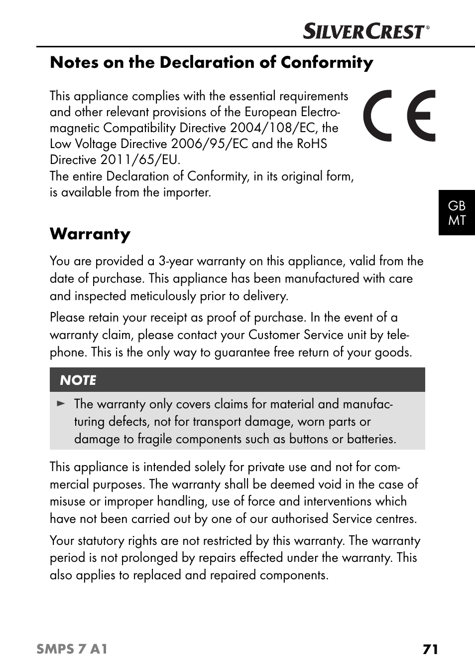Warranty | Silvercrest SMPS 7 A1 User Manual | Page 74 / 94