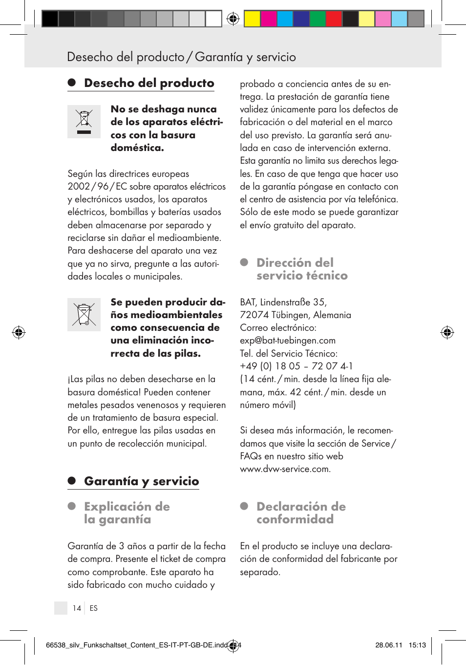 Desecho del producto / garantía y servicio, Desecho del producto, Garantía y servicio | Explicación de la garantía, Dirección del servicio técnico, Declaración de conformidad | Silvercrest Electrical Sockets User Manual | Page 10 / 52
