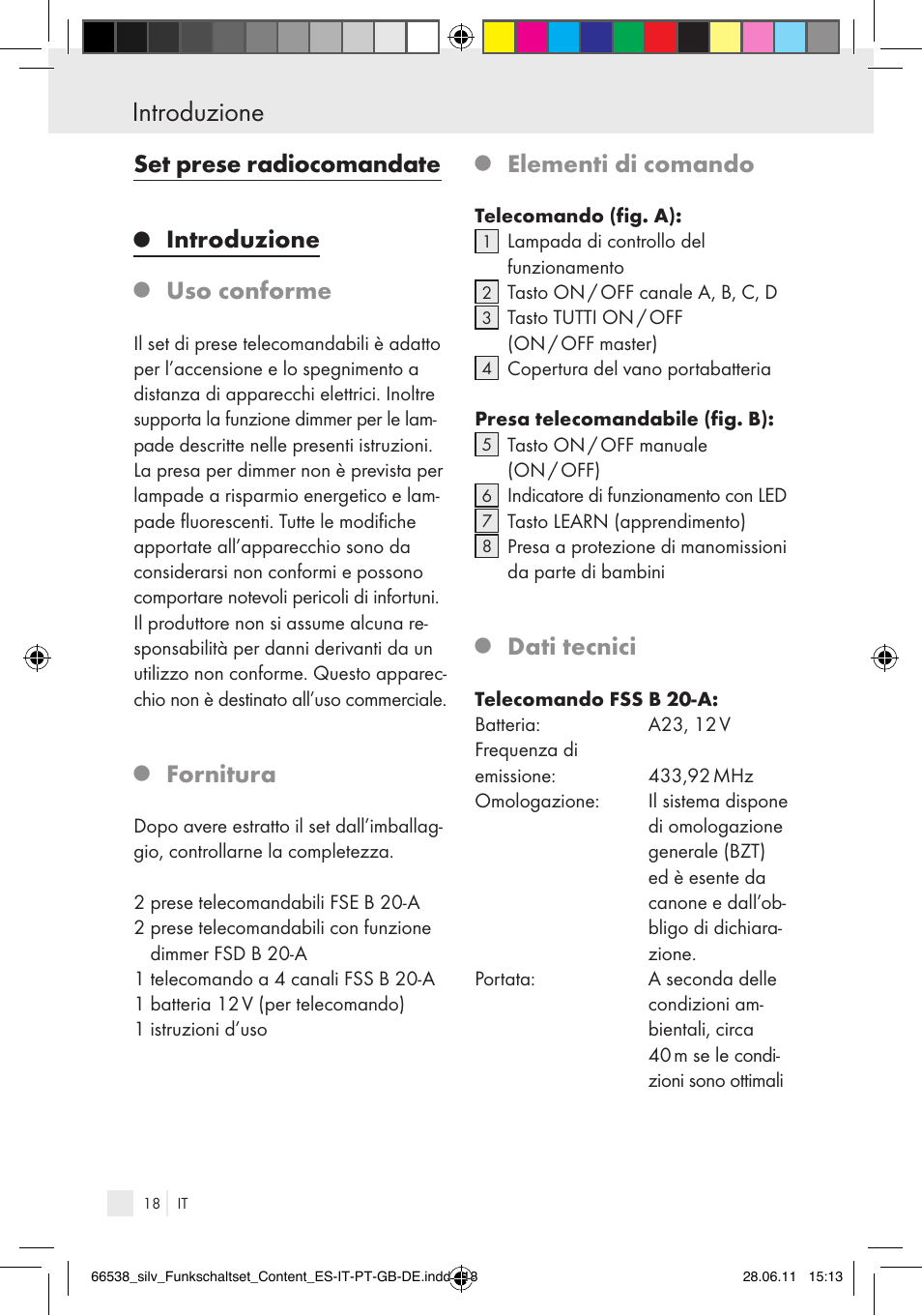 Introduzione, Set prese radiocomandate, Uso conforme | Fornitura, Elementi di comando, Dati tecnici | Silvercrest Electrical Sockets User Manual | Page 14 / 52