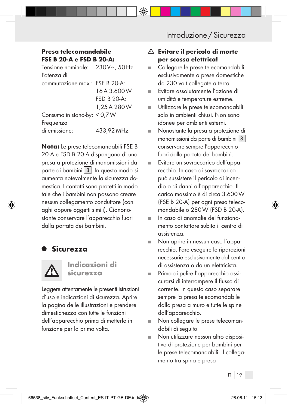 Introduzione / sicurezza, Sicurezza indicazioni di sicurezza | Silvercrest Electrical Sockets User Manual | Page 15 / 52