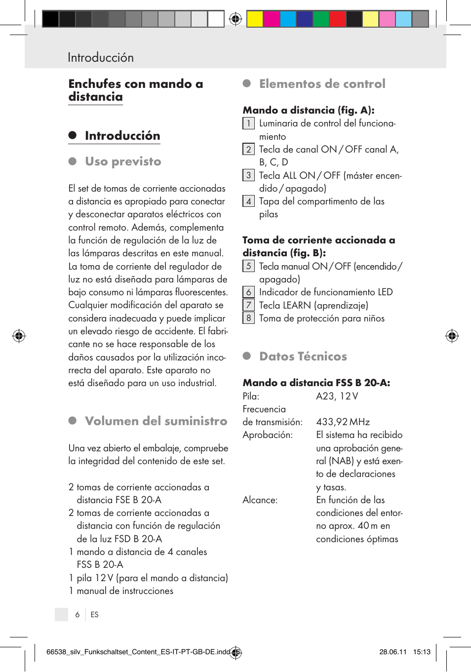 Introducción, Enchufes con mando a distancia, Uso previsto | Volumen del suministro, Elementos de control, Datos técnicos | Silvercrest Electrical Sockets User Manual | Page 2 / 52