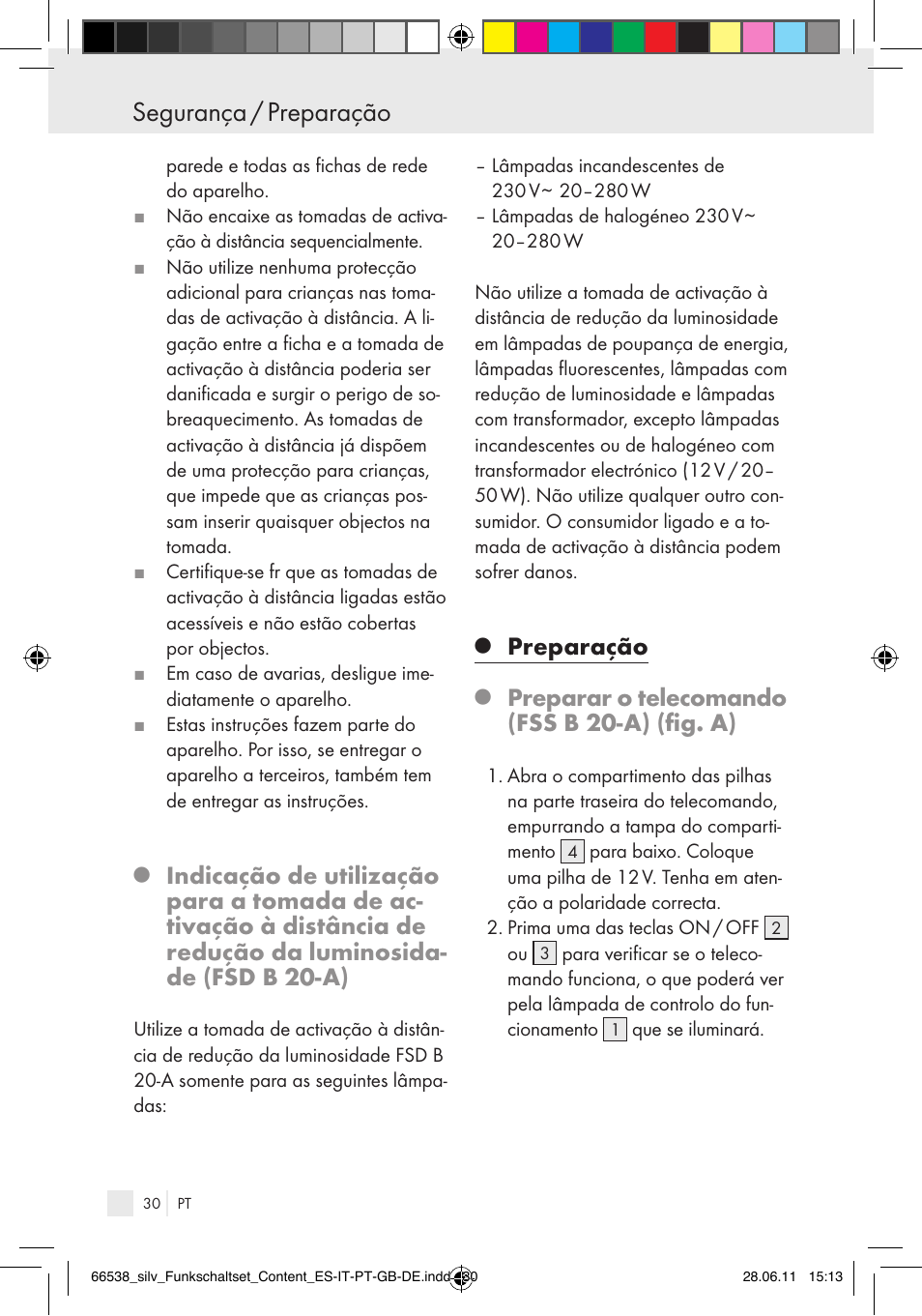 Segurança / preparação, Preparação, Preparar o telecomando (fss b 20-a) (fig. a) | Silvercrest Electrical Sockets User Manual | Page 26 / 52