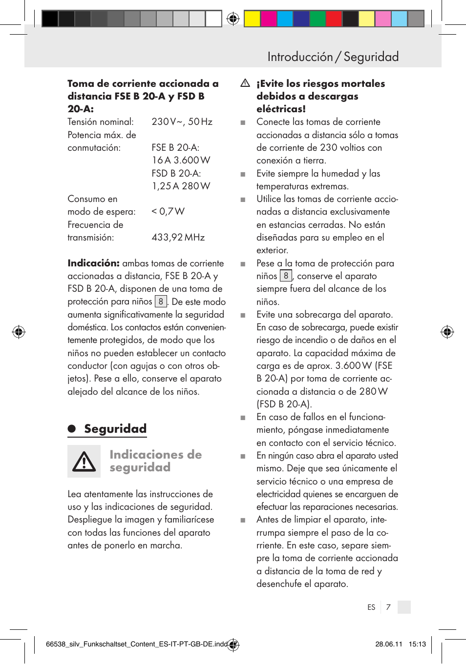 Introducción / seguridad, Seguridad, Indicaciones de seguridad | Silvercrest Electrical Sockets User Manual | Page 3 / 52