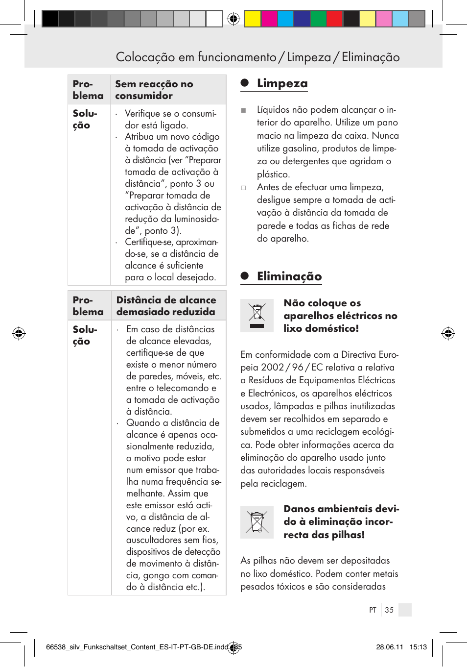 Colocação em funcionamento / limpeza / eliminação, Limpeza, Eliminação | Silvercrest Electrical Sockets User Manual | Page 31 / 52