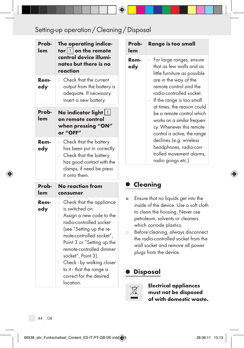 Setting-up operation / cleaning / disposal, Cleaning, Disposal | Silvercrest Electrical Sockets User Manual | Page 40 / 52