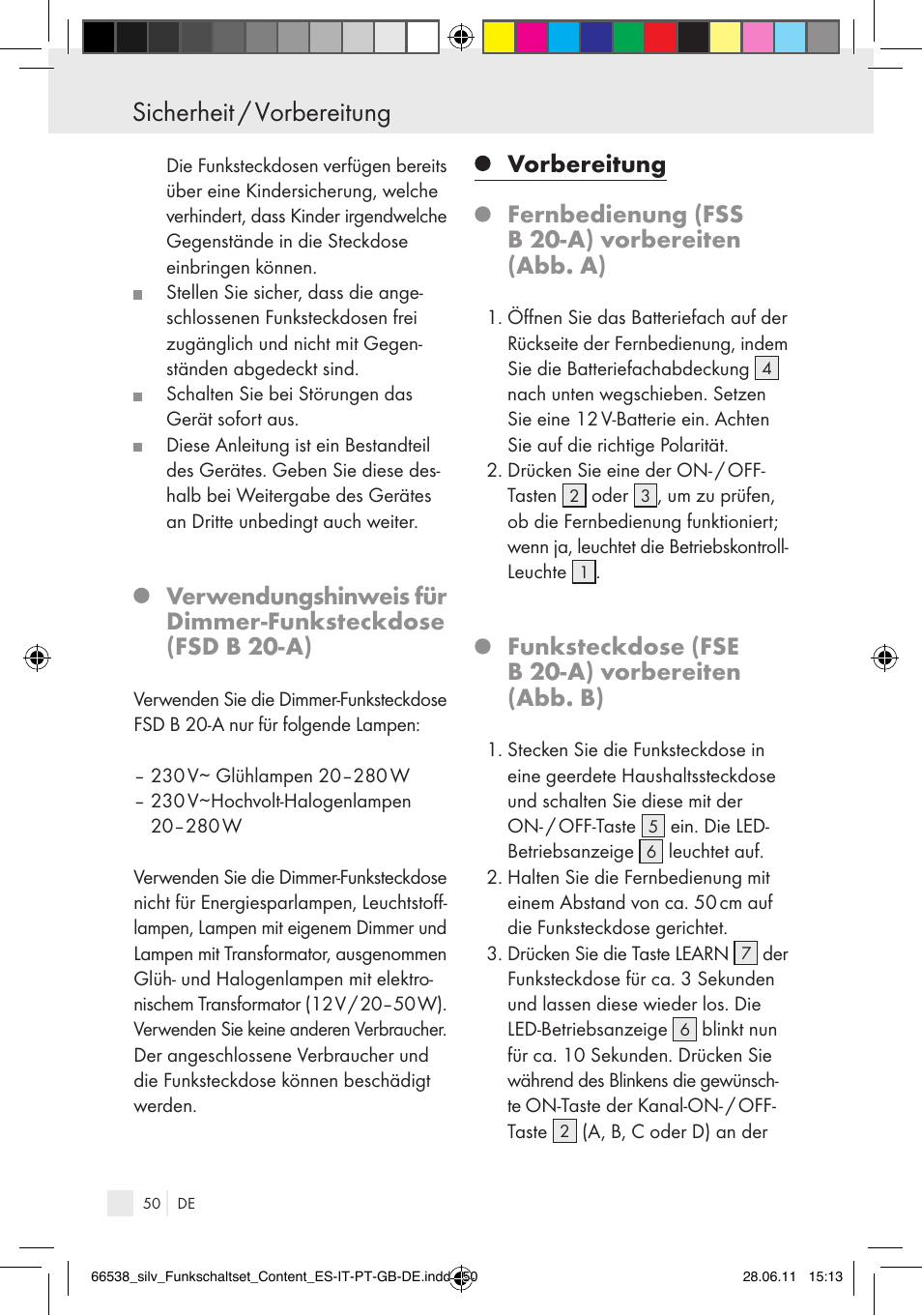 Sicherheit / vorbereitung, Funksteckdose (fse b 20-a) vorbereiten (abb. b) | Silvercrest Electrical Sockets User Manual | Page 46 / 52