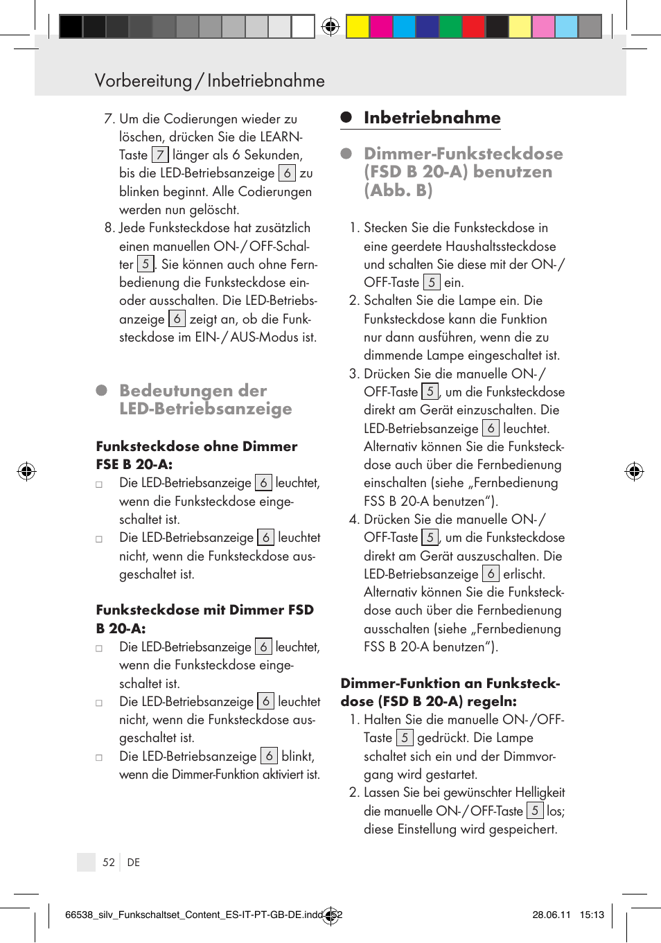 Vorbereitung / inbetriebnahme, Bedeutungen der led-betriebsanzeige | Silvercrest Electrical Sockets User Manual | Page 48 / 52