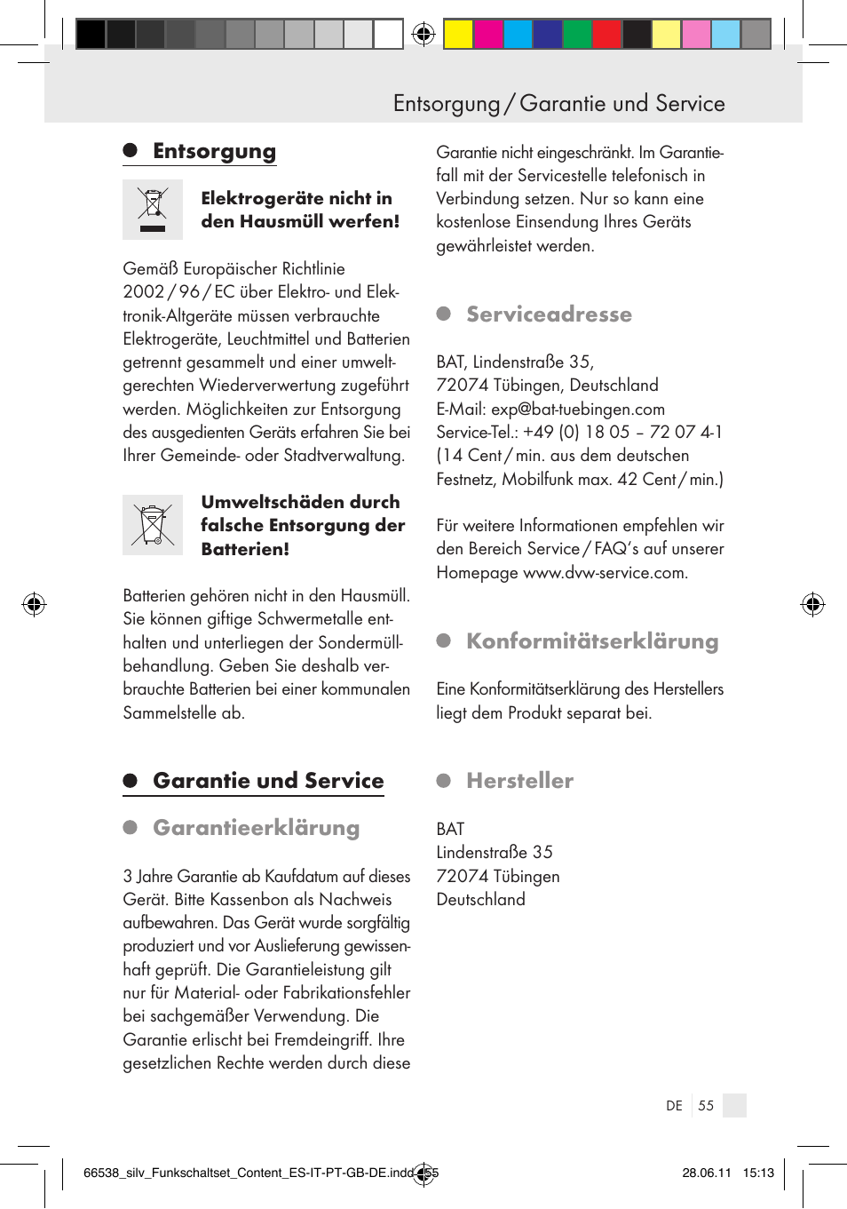 Entsorgung / garantie und service, Entsorgung, Garantie und service garantieerklärung | Serviceadresse, Konformitätserklärung, Hersteller | Silvercrest Electrical Sockets User Manual | Page 51 / 52