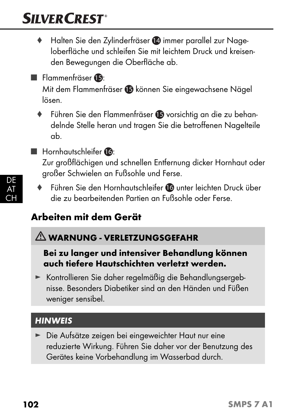 Arbeiten mit dem gerät | Silvercrest SMPS 7 A1 User Manual | Page 105 / 112