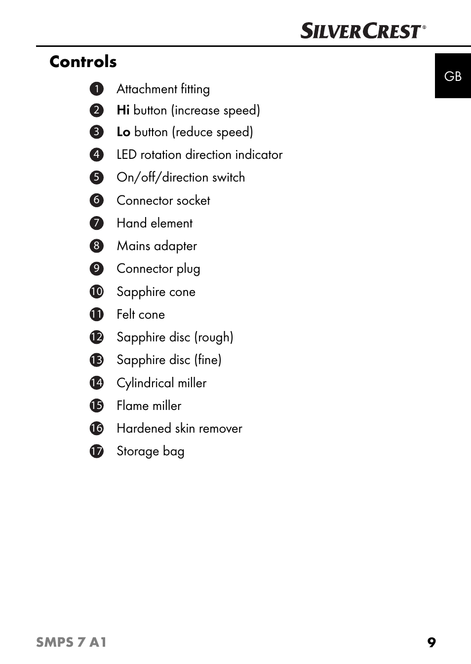 Controls | Silvercrest SMPS 7 A1 User Manual | Page 12 / 112