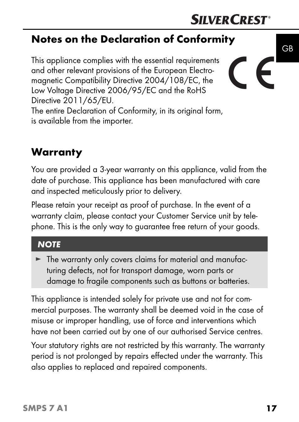 Warranty | Silvercrest SMPS 7 A1 User Manual | Page 20 / 112