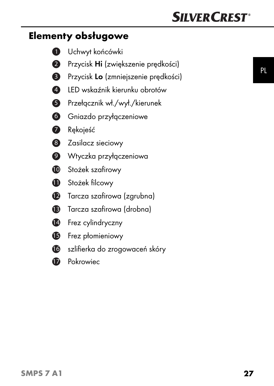 Elementy obsługowe | Silvercrest SMPS 7 A1 User Manual | Page 30 / 112