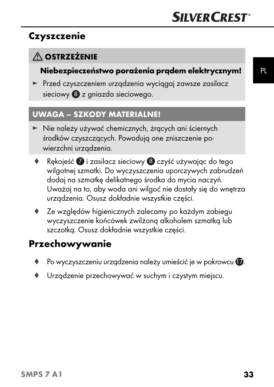 Czyszczenie, Przechowywanie | Silvercrest SMPS 7 A1 User Manual | Page 36 / 112