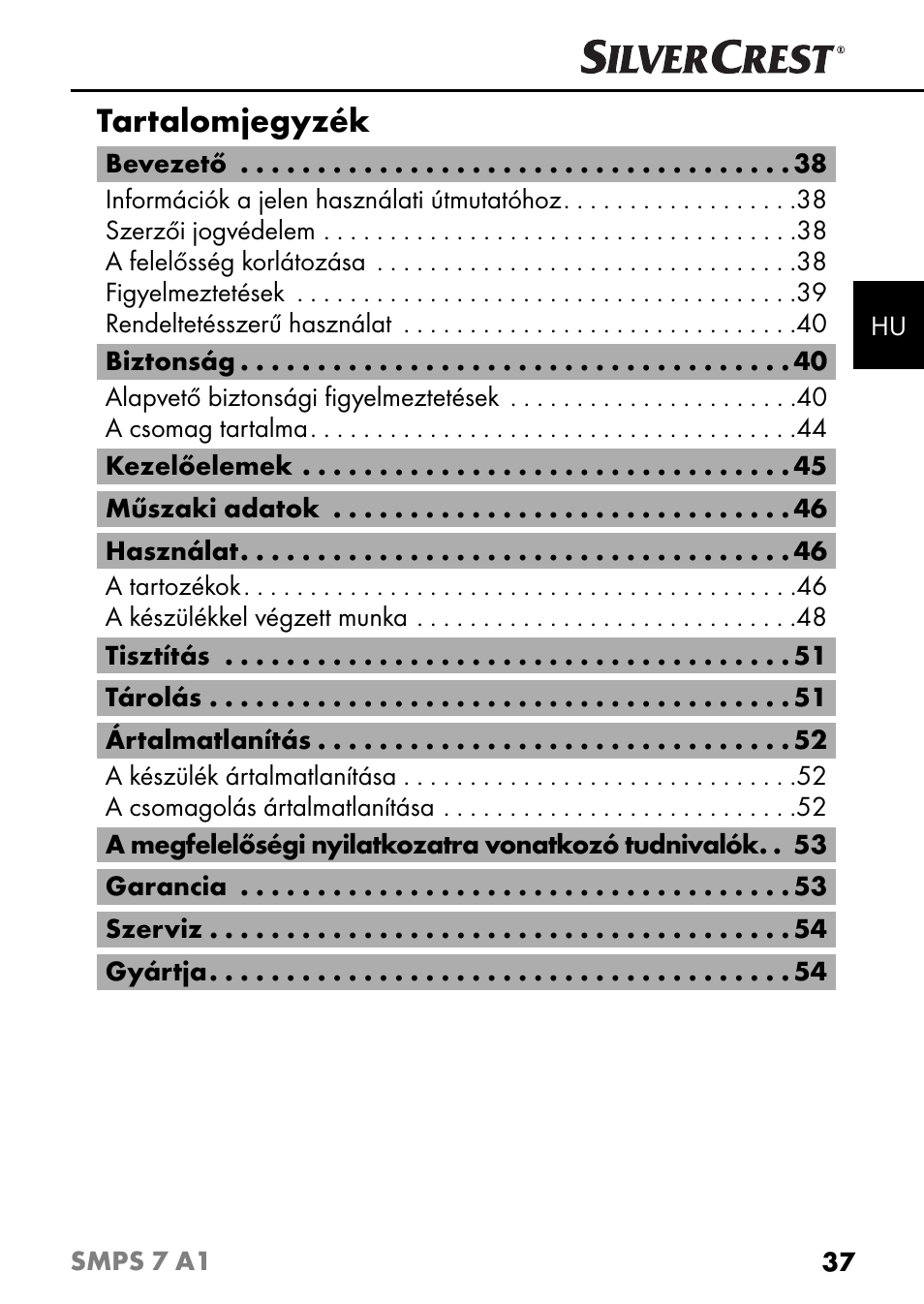 Tartalomjegyzék | Silvercrest SMPS 7 A1 User Manual | Page 40 / 112