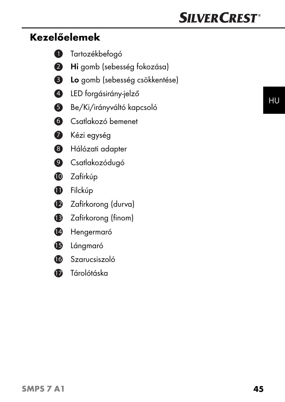 Kezelőelemek | Silvercrest SMPS 7 A1 User Manual | Page 48 / 112