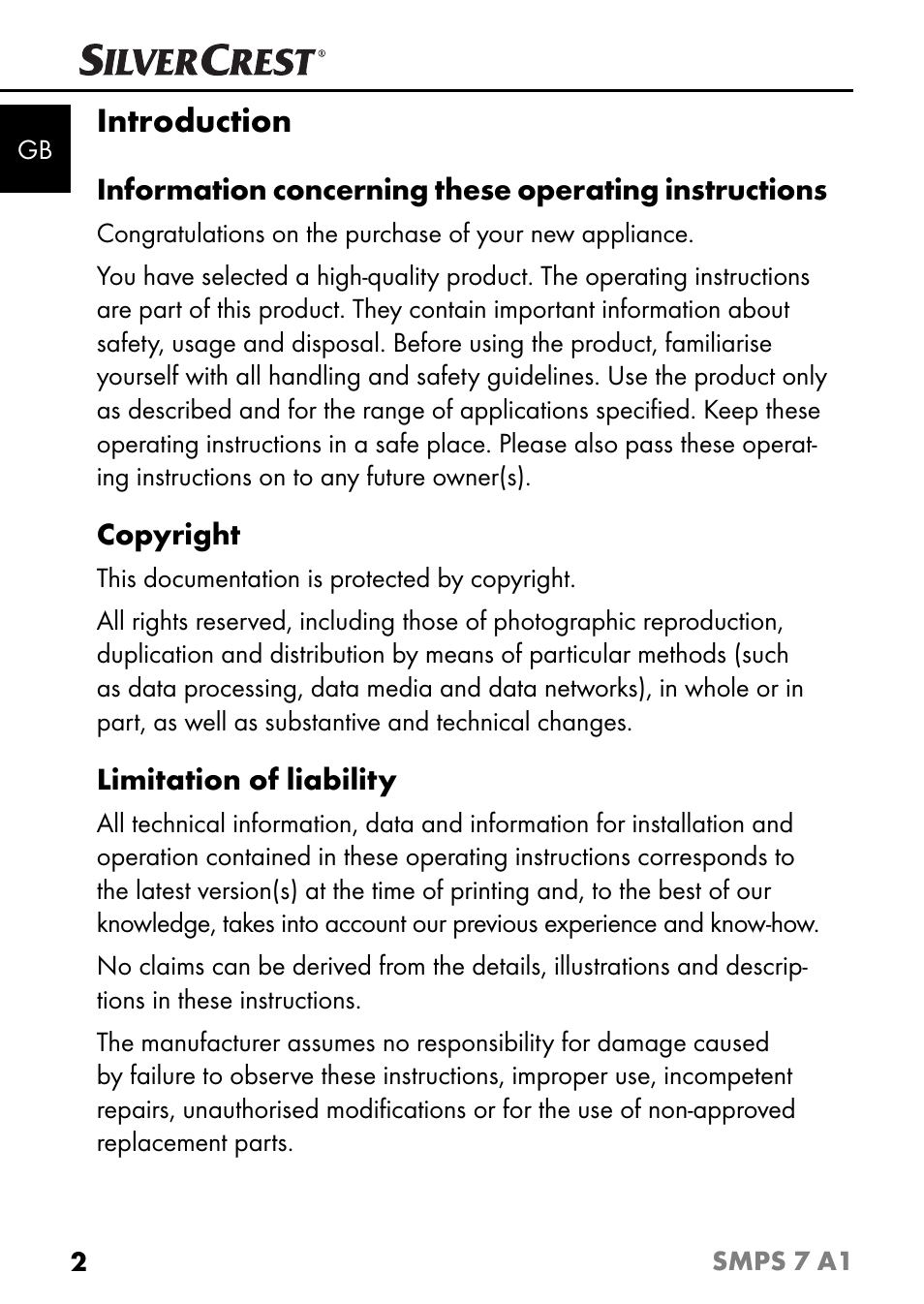 Introduction | Silvercrest SMPS 7 A1 User Manual | Page 5 / 112