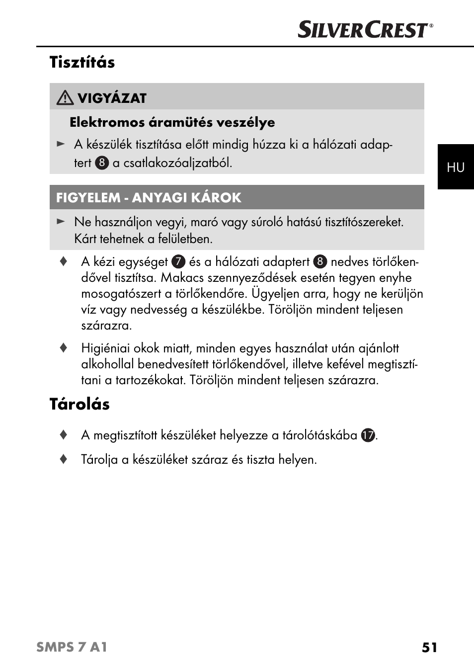 Tisztítás, Tárolás | Silvercrest SMPS 7 A1 User Manual | Page 54 / 112