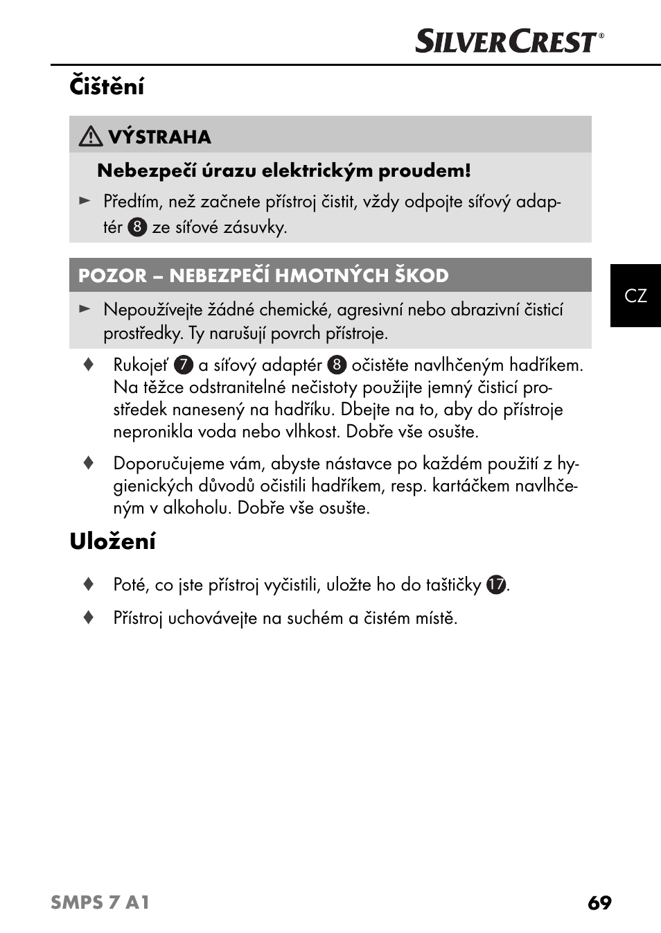 Čištění, Uložení | Silvercrest SMPS 7 A1 User Manual | Page 72 / 112