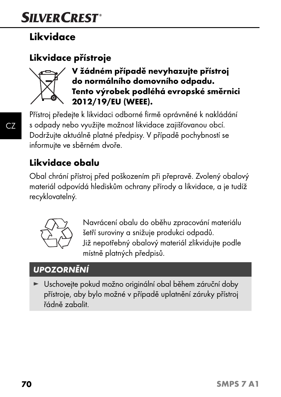 Likvidace | Silvercrest SMPS 7 A1 User Manual | Page 73 / 112