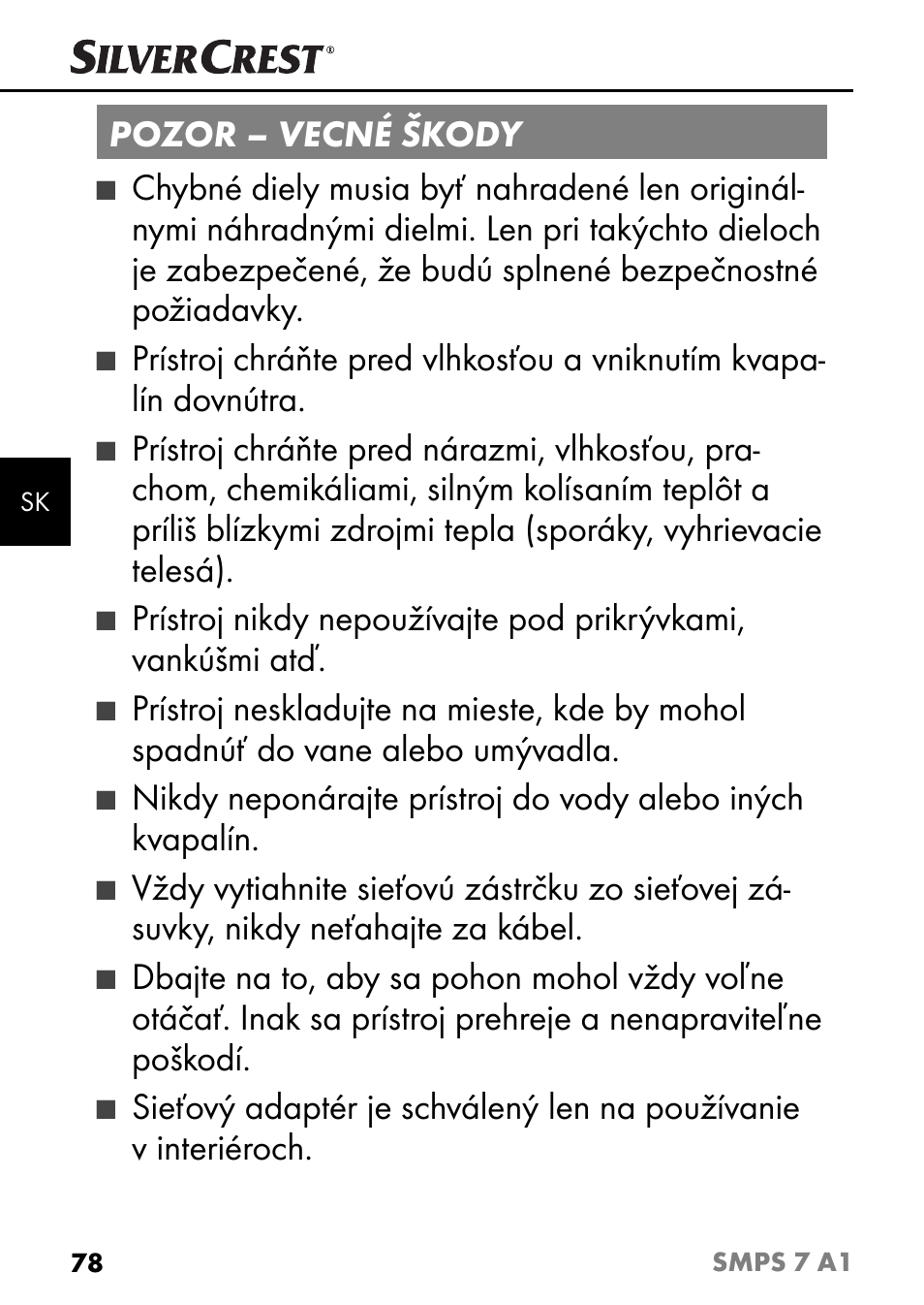 Pozor – vecné škody | Silvercrest SMPS 7 A1 User Manual | Page 81 / 112