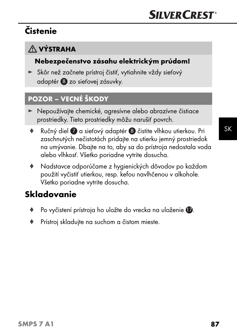 Čistenie, Skladovanie | Silvercrest SMPS 7 A1 User Manual | Page 90 / 112