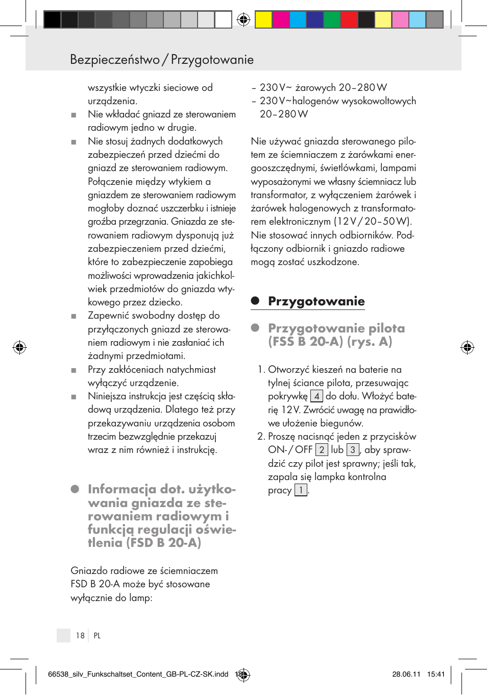 Bezpieczeństwo / przygotowanie, Przygotowanie, Przygotowanie pilota (fss b 20-a) (rys. a) | Silvercrest Electrical Sockets User Manual | Page 14 / 40