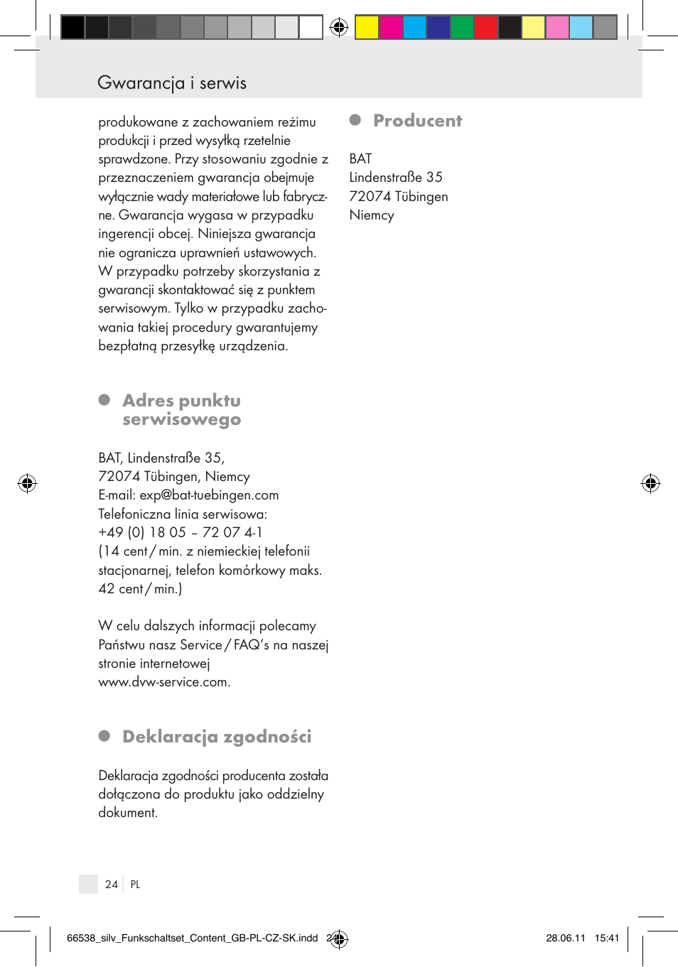 Gwarancja i serwis, Adres punktu serwisowego, Deklaracja zgodności | Producent | Silvercrest Electrical Sockets User Manual | Page 20 / 40