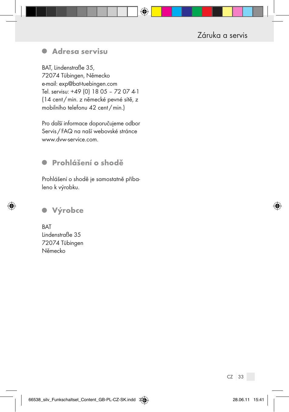Záruka a servis, Adresa servisu, Prohlášení o shodě | Výrobce | Silvercrest Electrical Sockets User Manual | Page 29 / 40