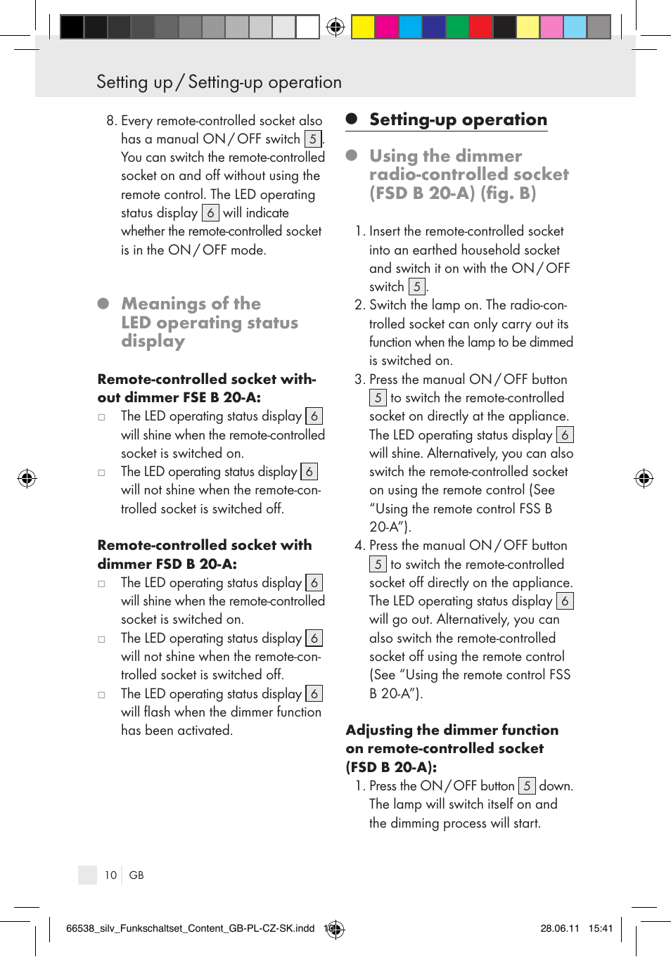 Setting up / setting-up operation, Meanings of the led operating status display, Setting-up operation | Silvercrest Electrical Sockets User Manual | Page 6 / 40